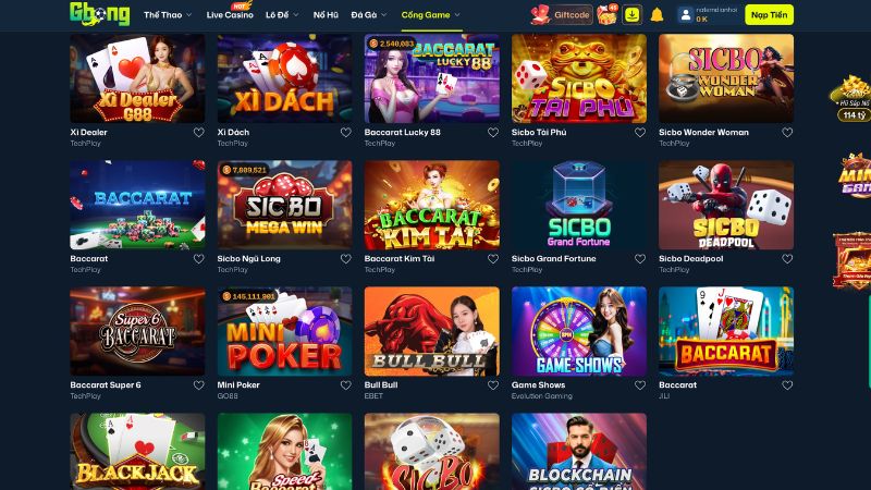 Kho Game Đa Dạng Tại Table Games Gbong