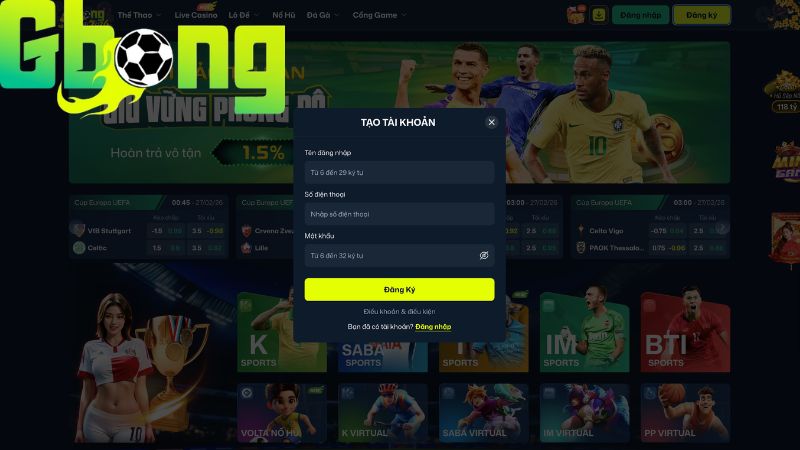 Đăng ký tài khoản Gbong, đơn giản, nhanh chóng