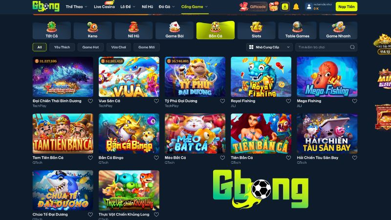 Những Tựa Game Hot Tại Sảnh Bắn Cá Gbong